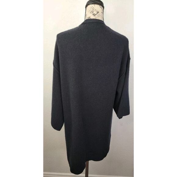 Halogen Open Cardigan OS One Size Black 100% Cashmere Short Sleeves Pockets - Picture 7 of 10